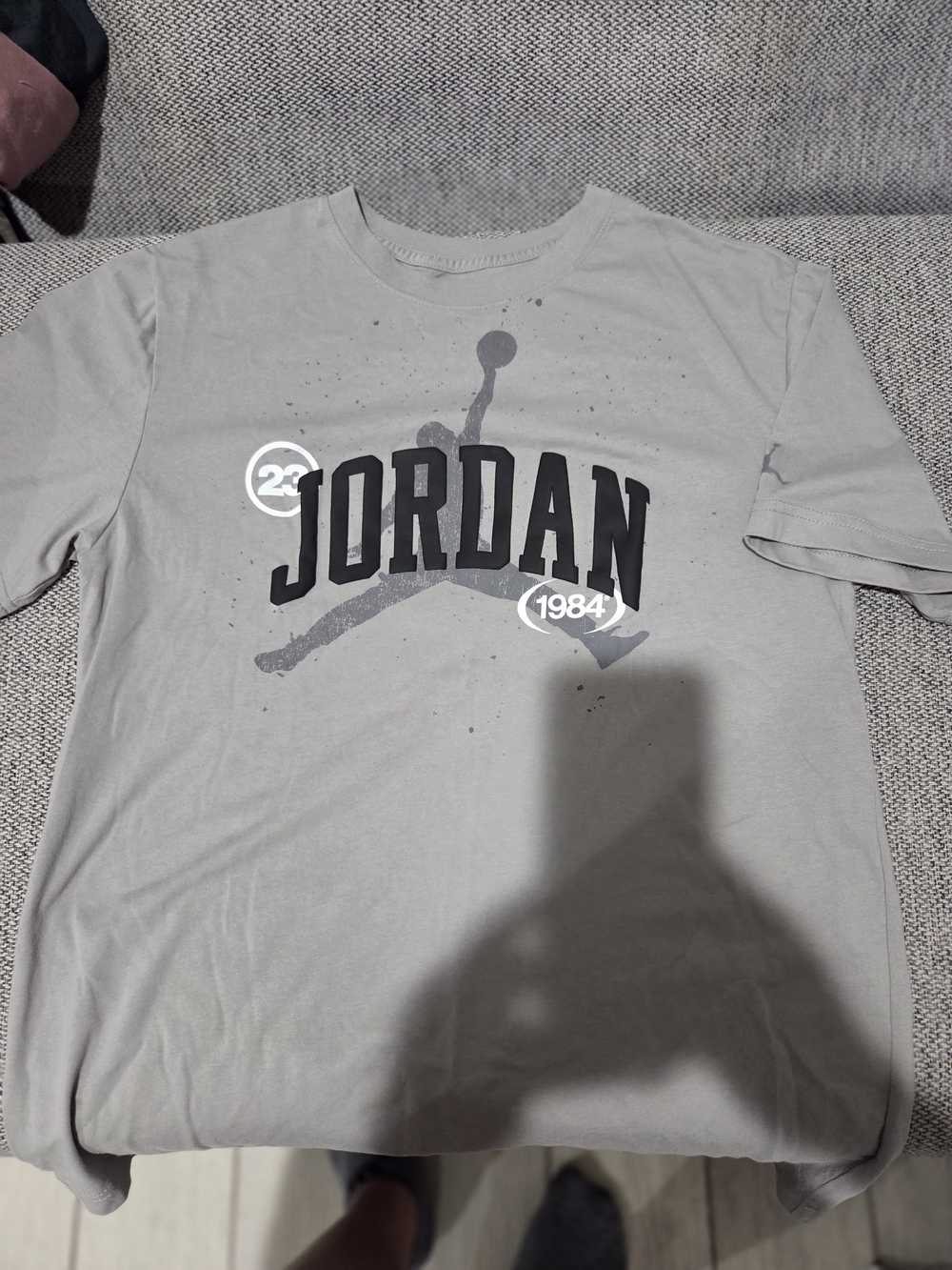 Jordan Light Gray Tee with Red Jumpman